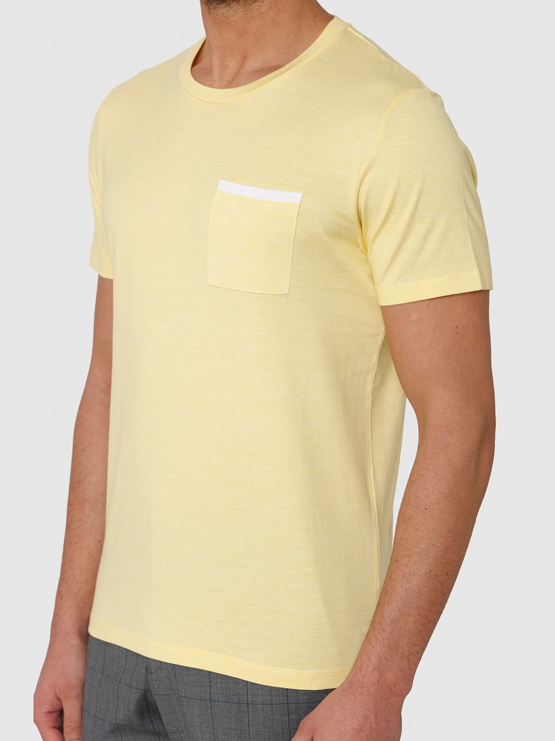 Yellow Front Pocket Crew Neck T-Shirt