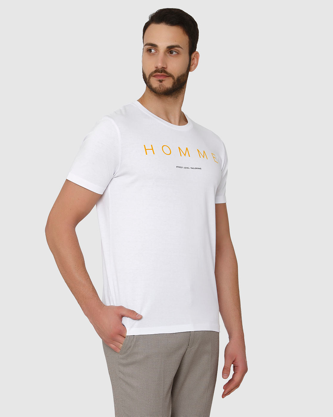White Text Print Crew Neck T-Shirt