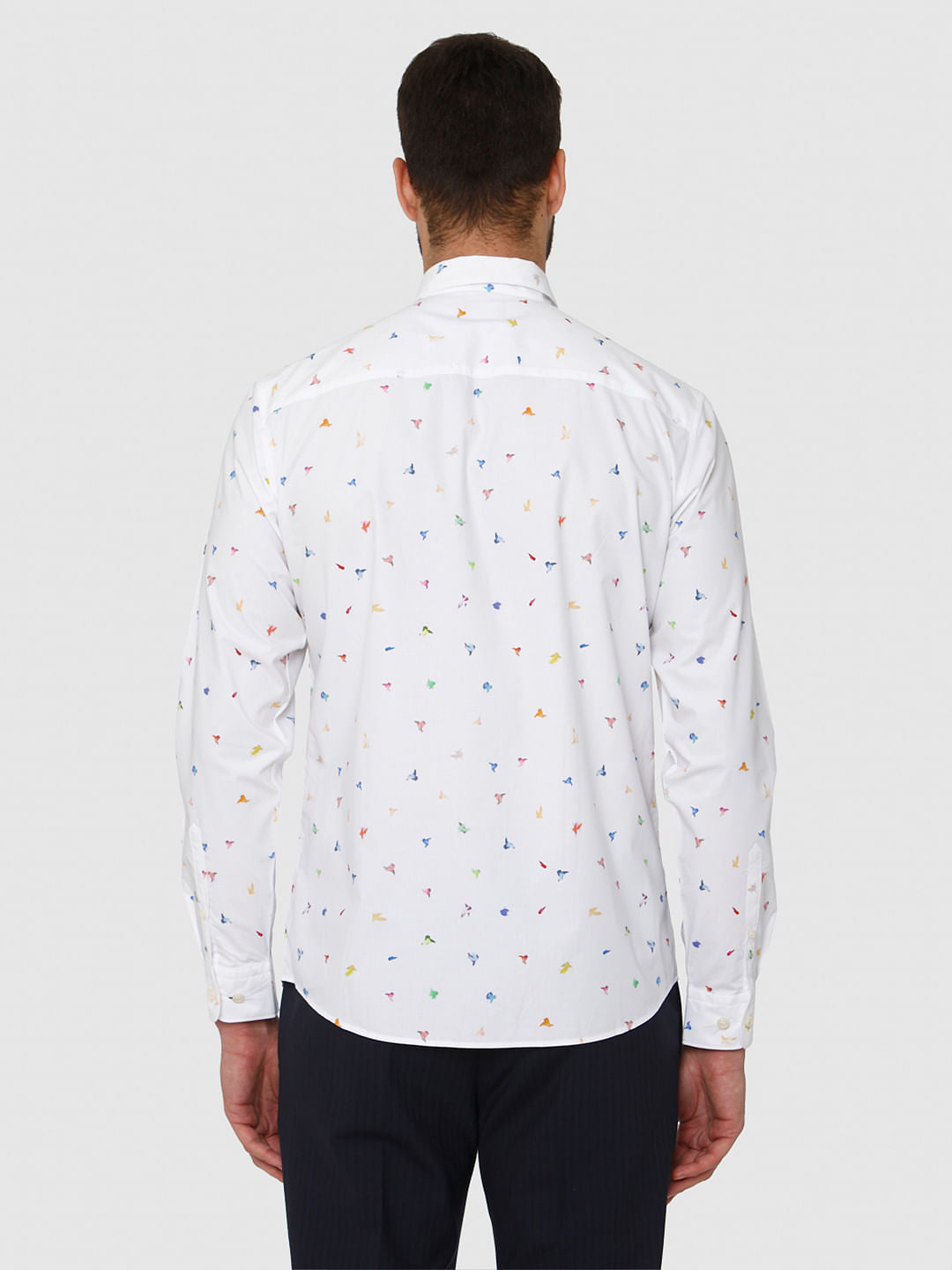 White All Over Print Slim Fit Full Sleeves Shirt