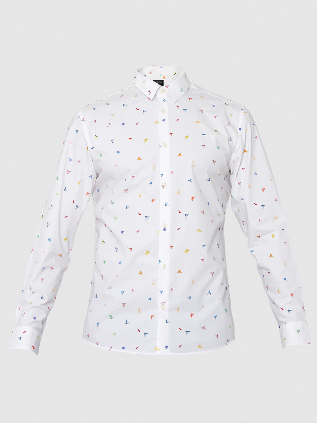 White All Over Print Slim Fit Full Sleeves Shirt