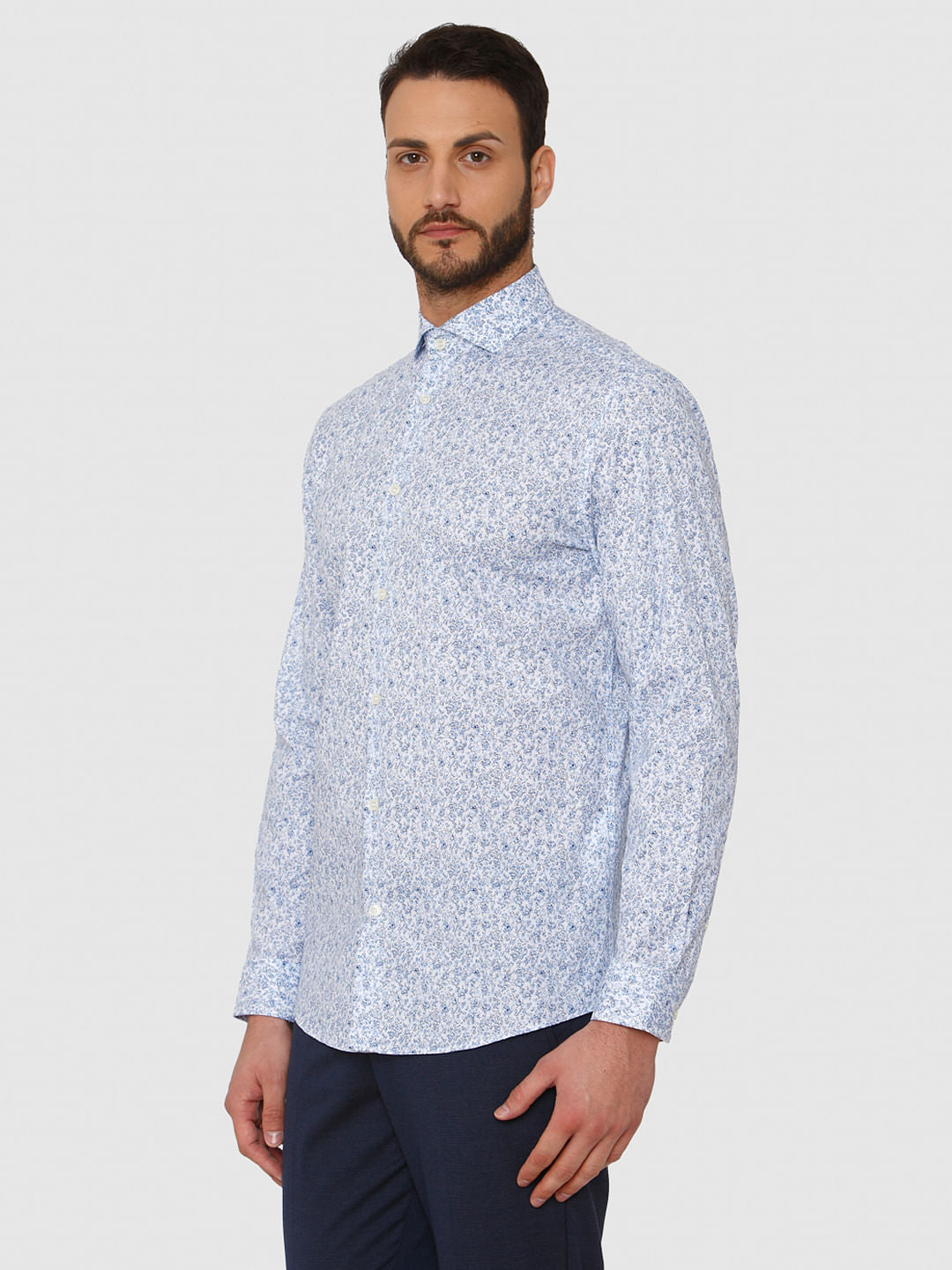 Light Blue All Over Print Slim Fit Full Sleeves Shirt