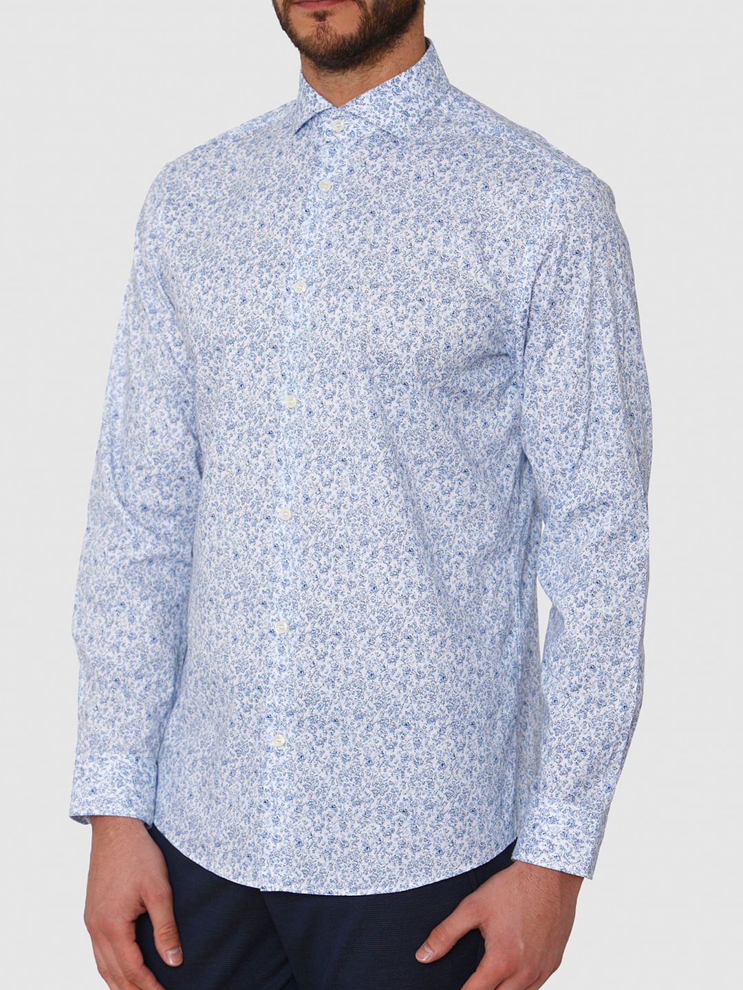 Light Blue All Over Print Slim Fit Full Sleeves Shirt