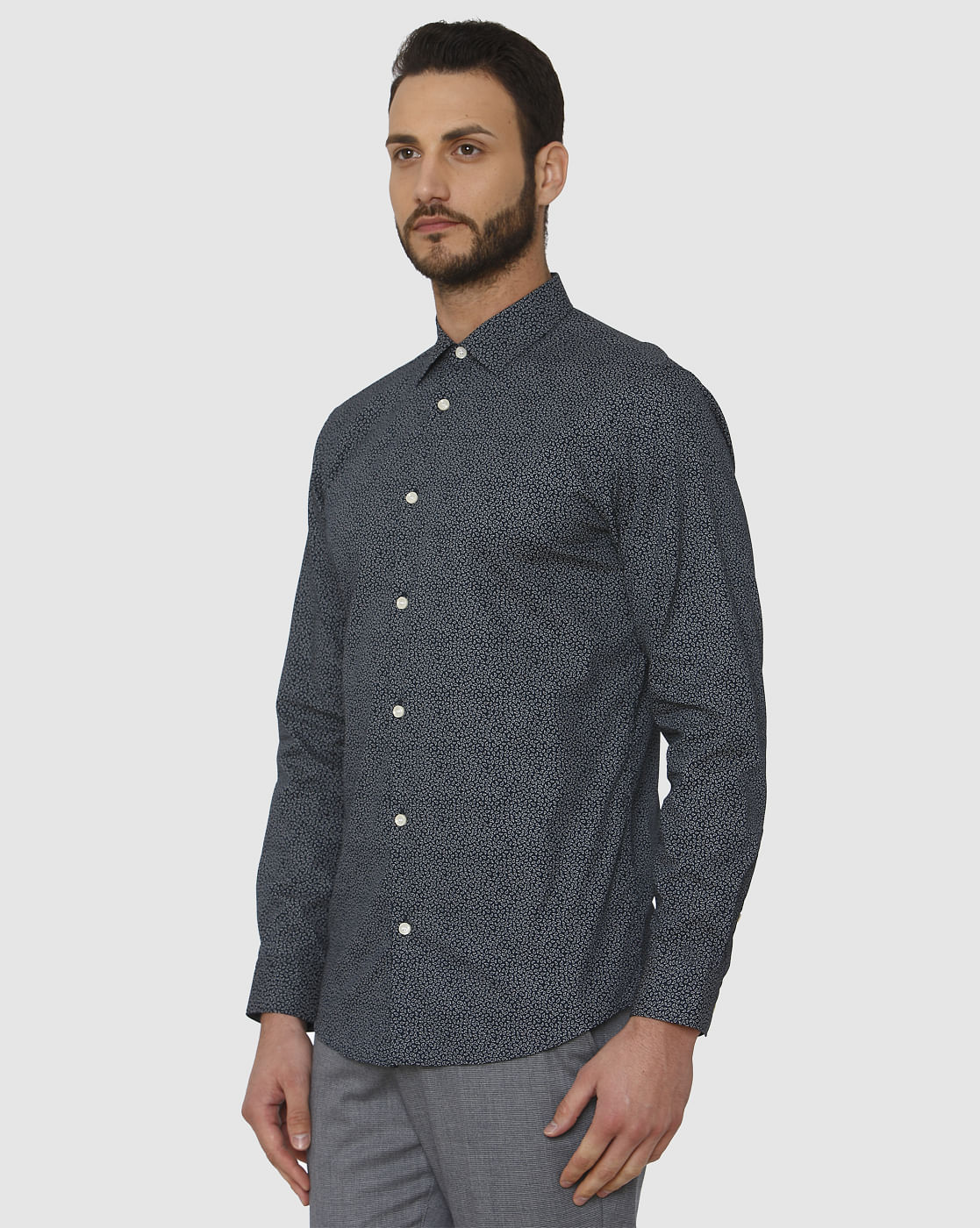 Navy Blue All Over Print Full Sleeves Shirt