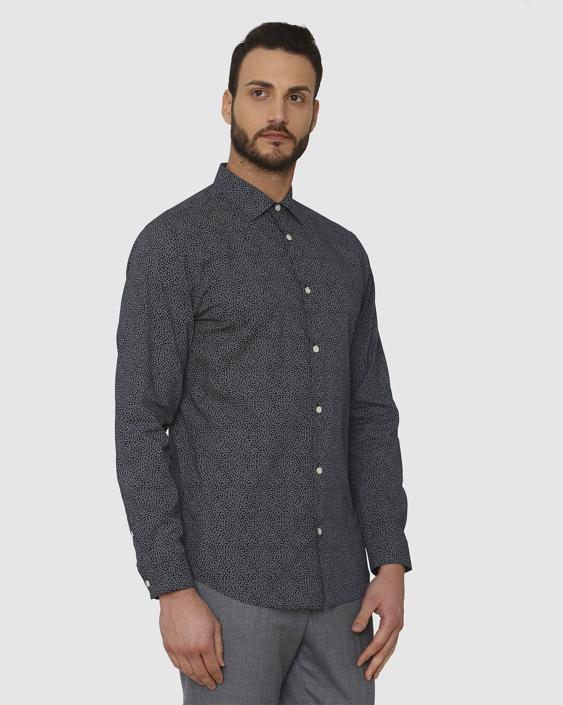 Navy Blue All Over Print Full Sleeves Shirt