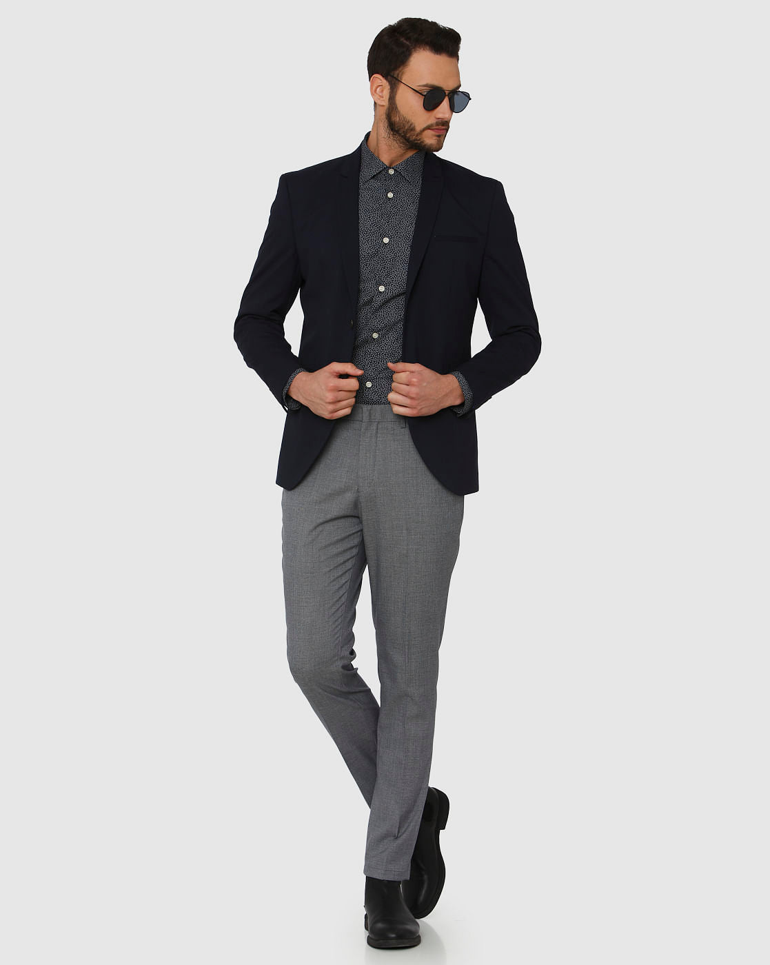 Navy Blue All Over Print Full Sleeves Shirt
