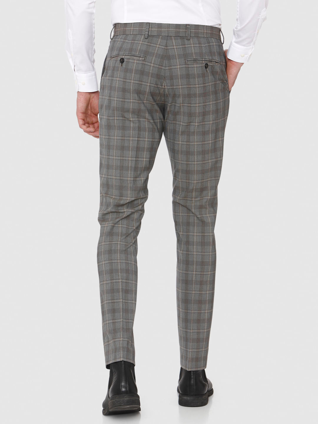 Grey Check Slim Fit Formal Trousers