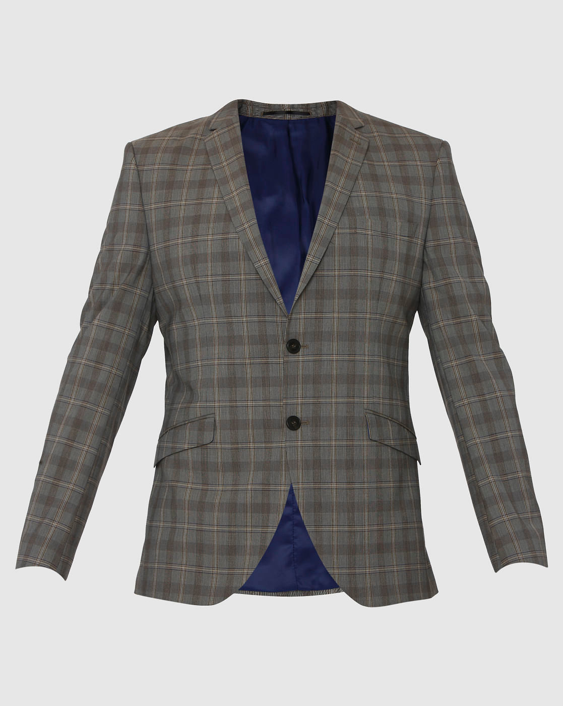 Grey Checks Double Button Slim Fit Blazer
