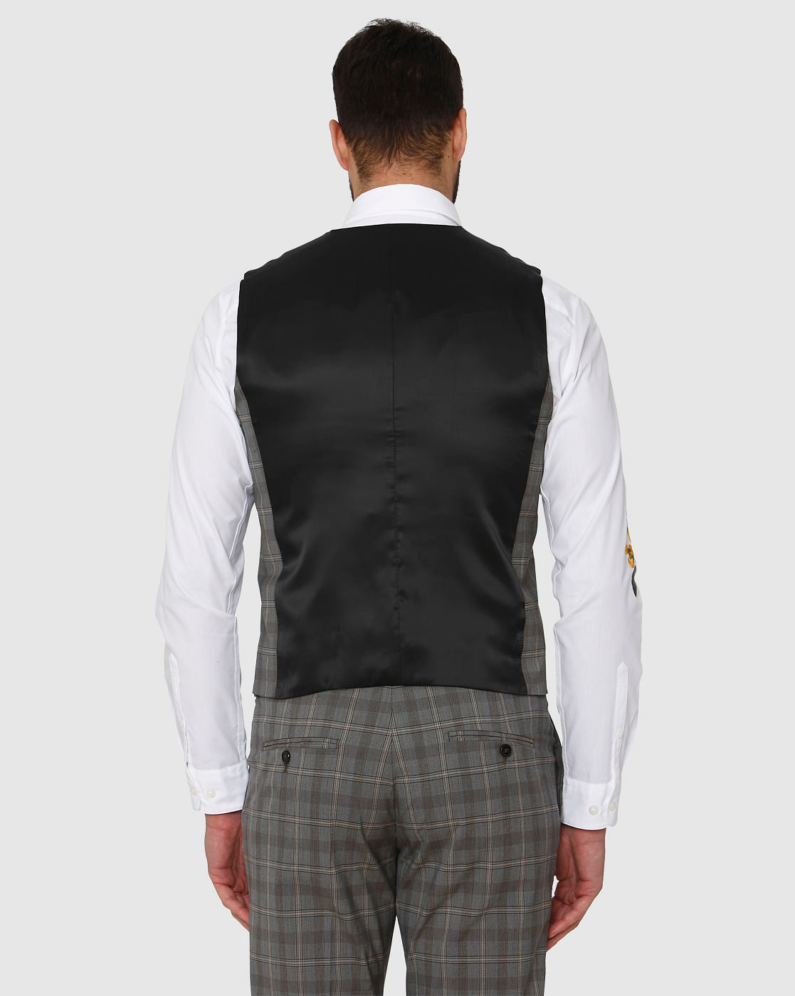 Grey Checks Slim Fit Waistcoat