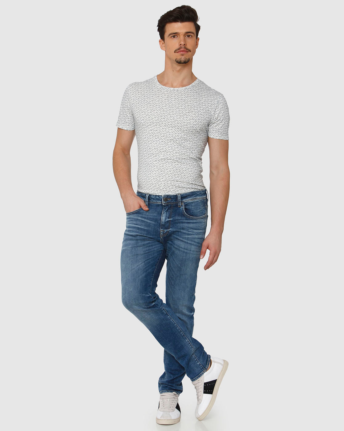 Blue Mid Rise Light Fade Leon Slim Fit Jeans