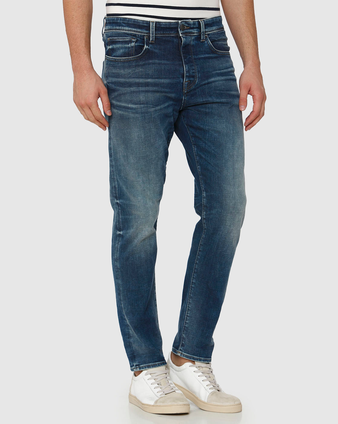Blue Mid Rise Light Fade Toby Tapered Fit Jeans