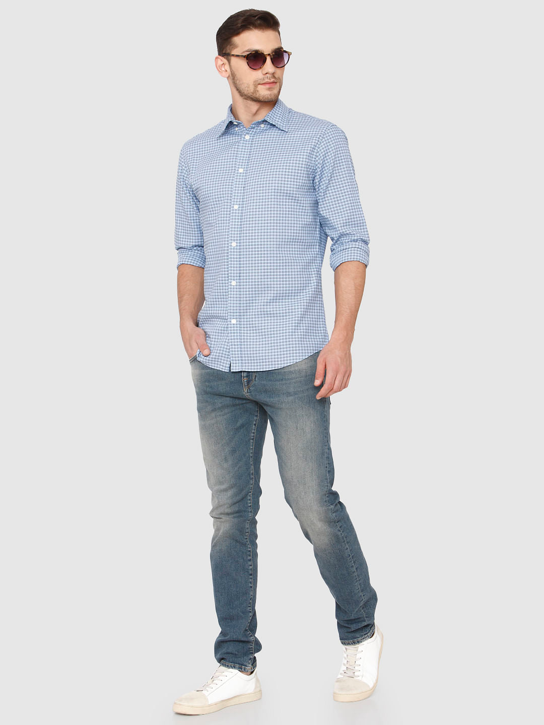 Blue Check Slim Fit Full Sleeves Shirt