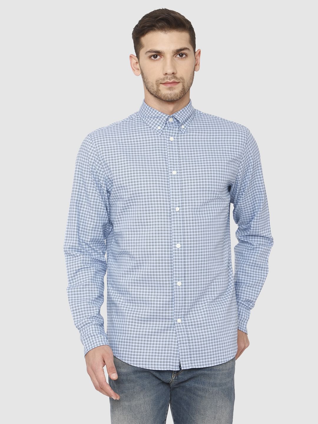 Blue Check Slim Fit Full Sleeves Shirt