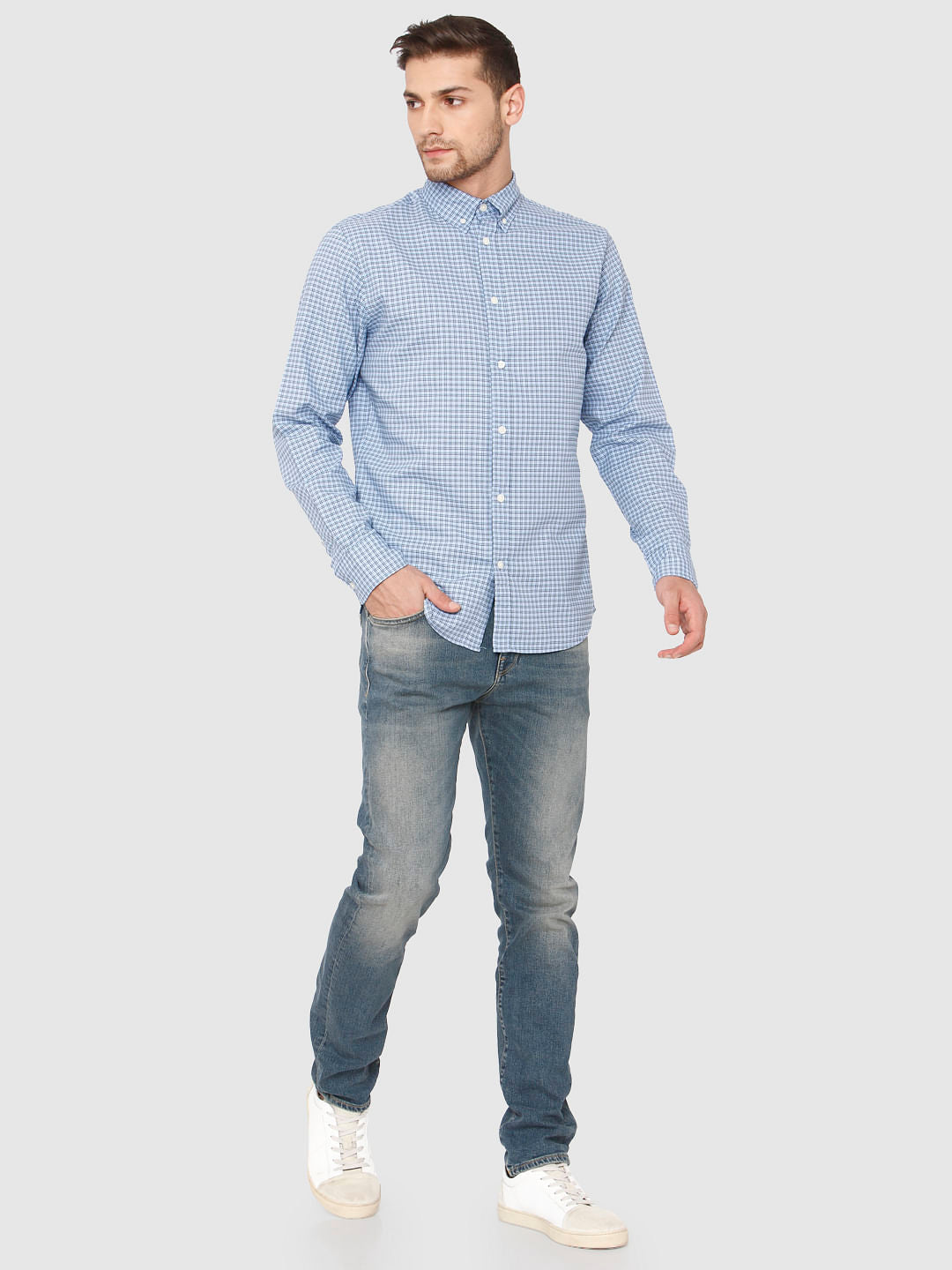 Blue Check Slim Fit Full Sleeves Shirt