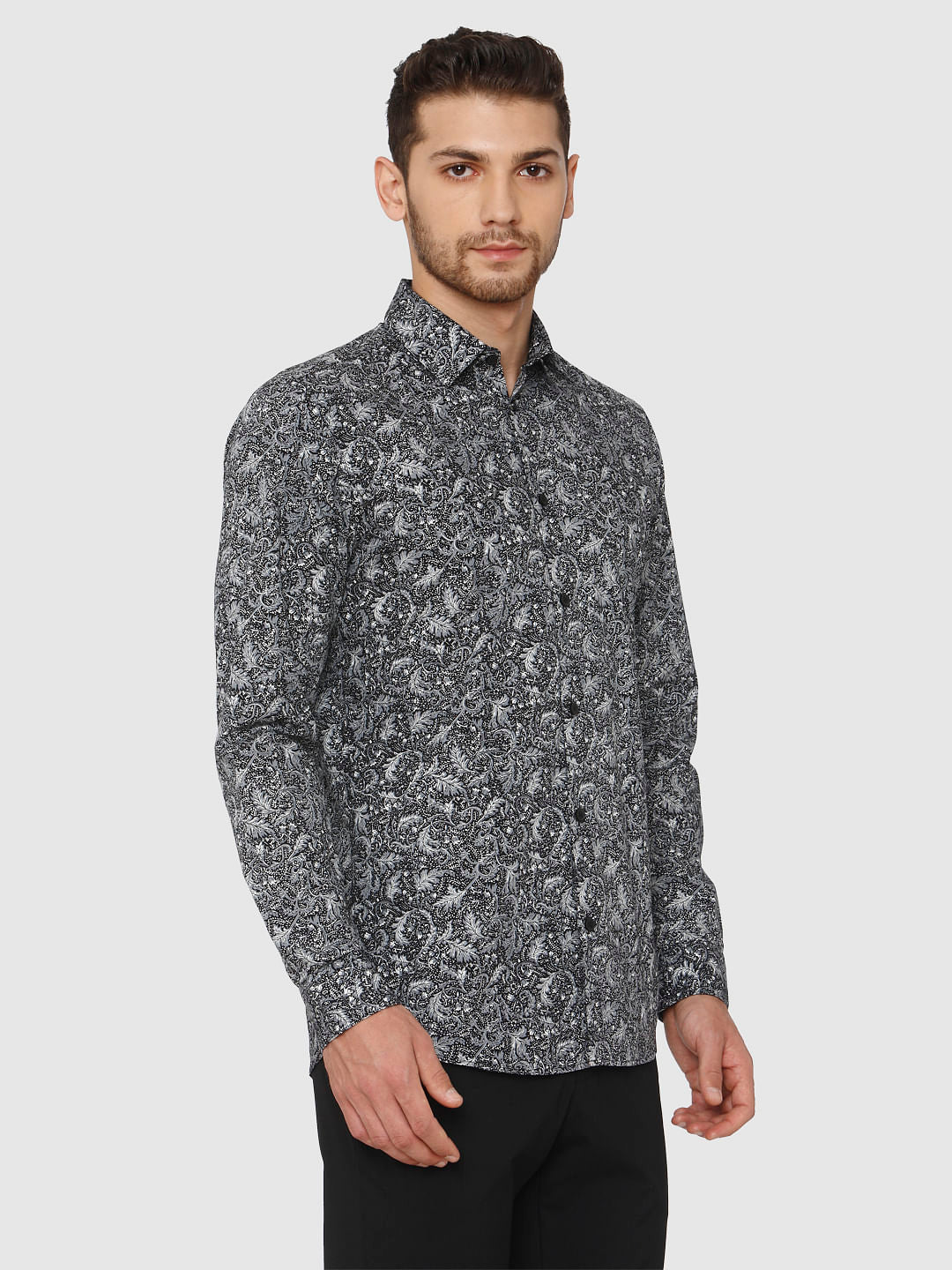 Black Printed Slim Fit Full Sleeves Shirt