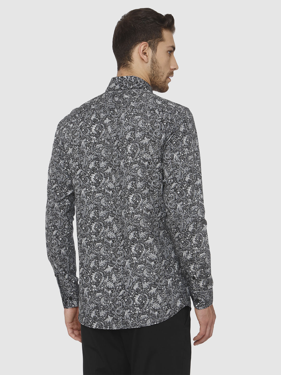 Black Printed Slim Fit Full Sleeves Shirt