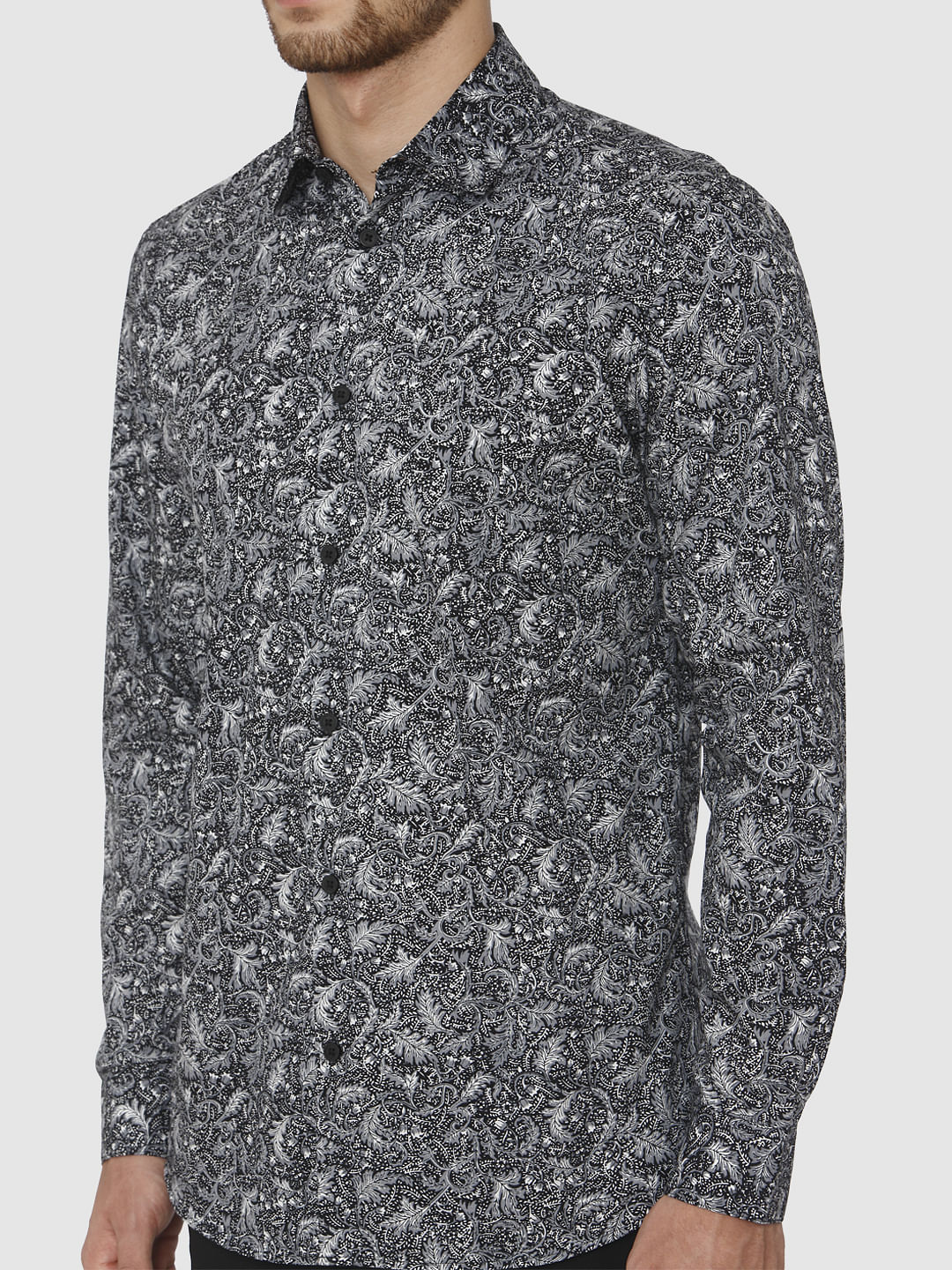 Black Printed Slim Fit Full Sleeves Shirt