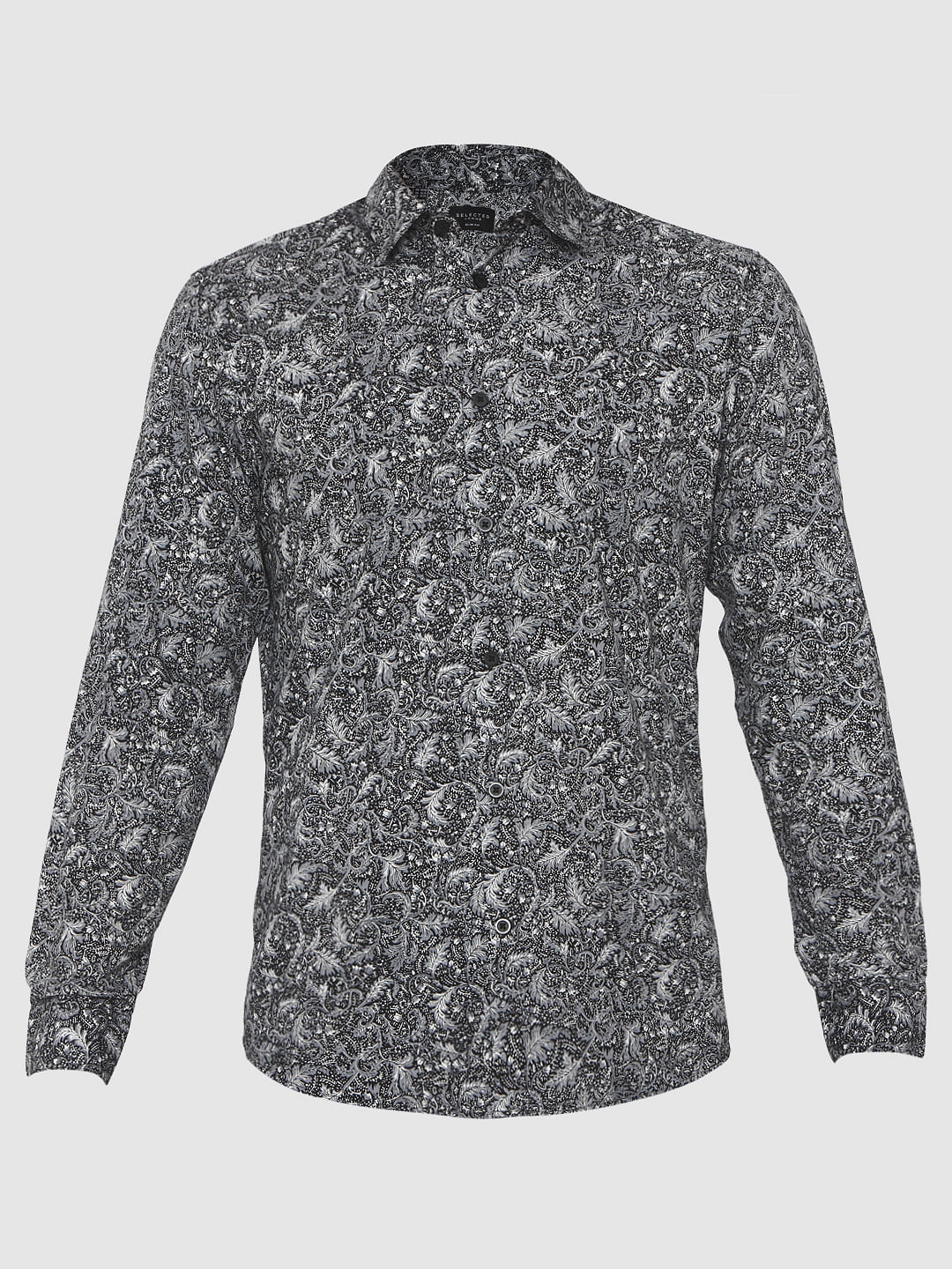 Black Printed Slim Fit Full Sleeves Shirt