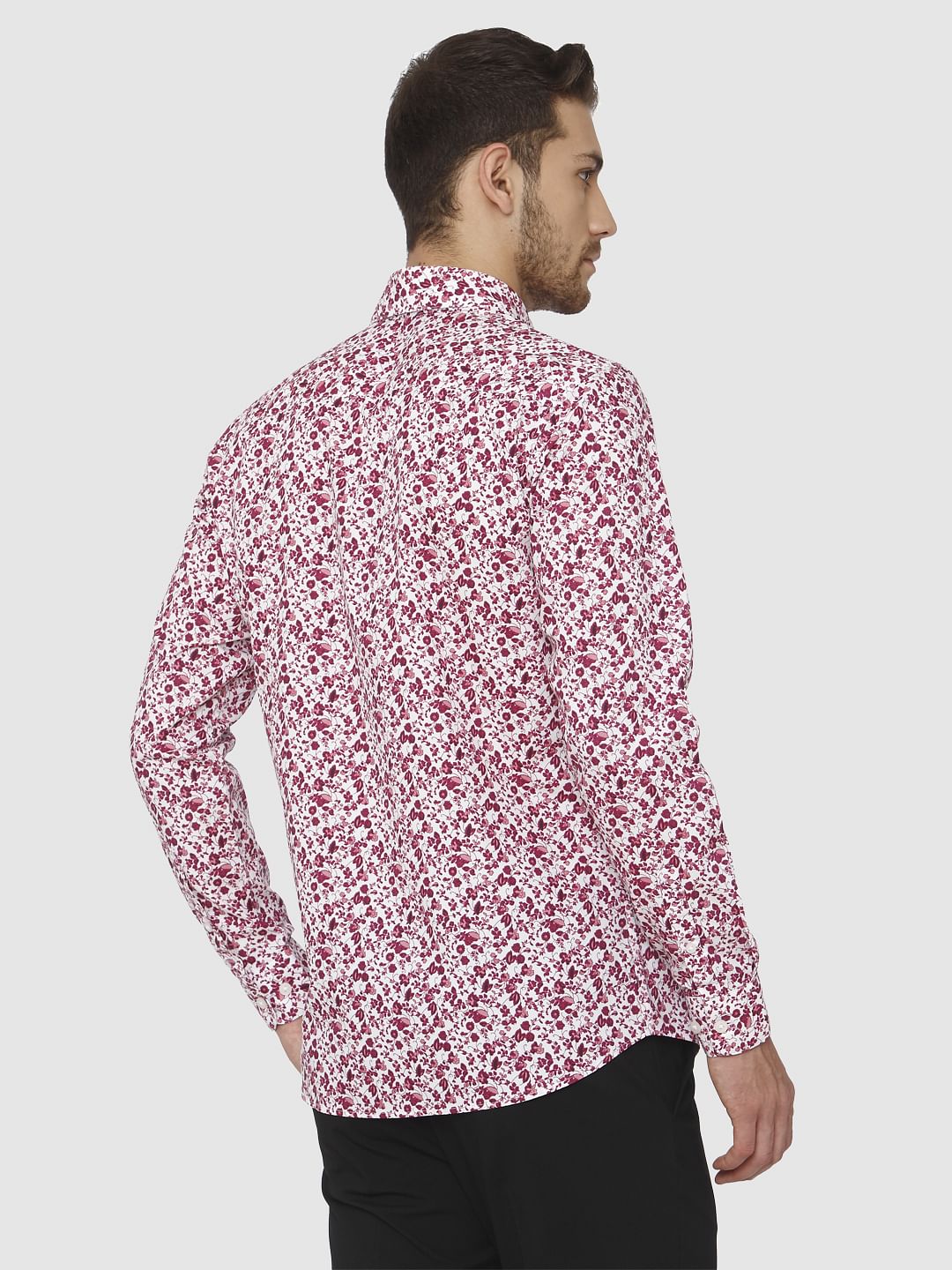 Red Floral Printed Slim Fit Shirt