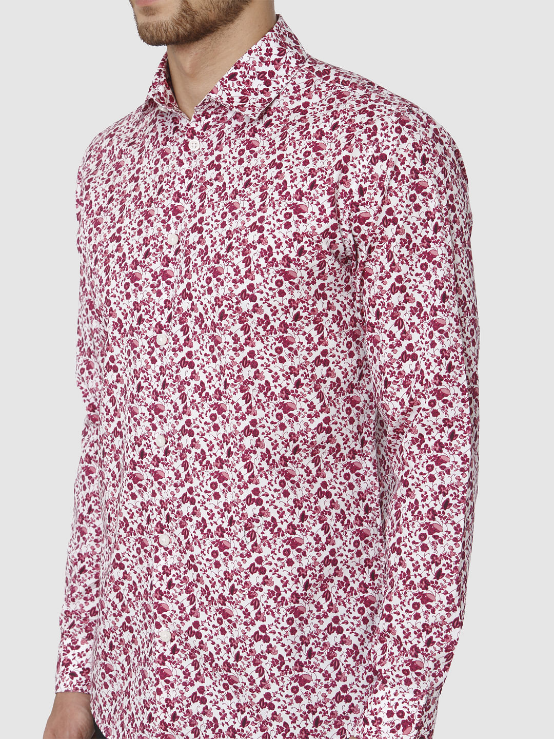 Red Floral Printed Slim Fit Shirt
