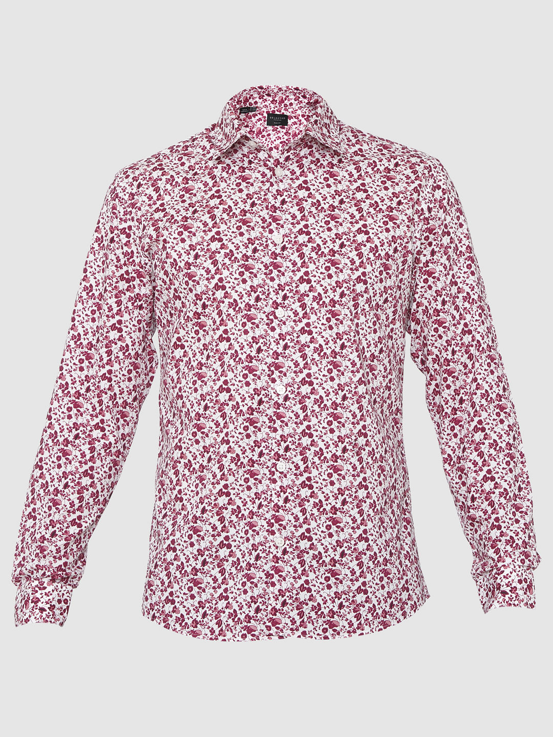 Red Floral Printed Slim Fit Shirt