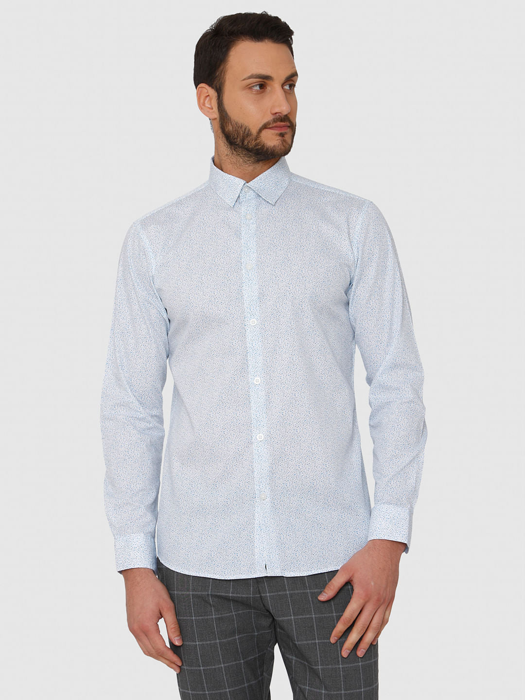 White All Over Print Slim Fit Full Sleeves Shirt