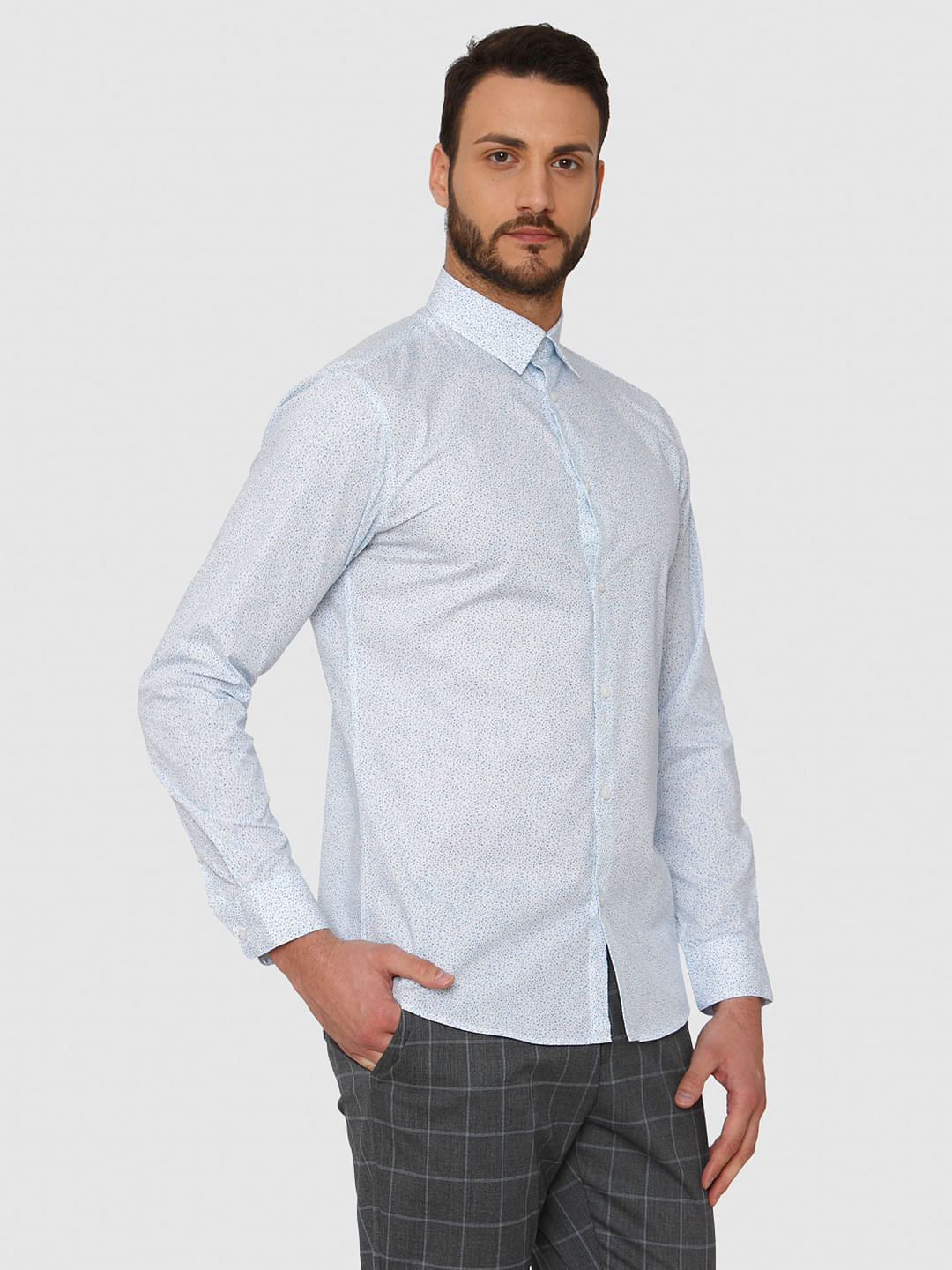 White All Over Print Slim Fit Full Sleeves Shirt