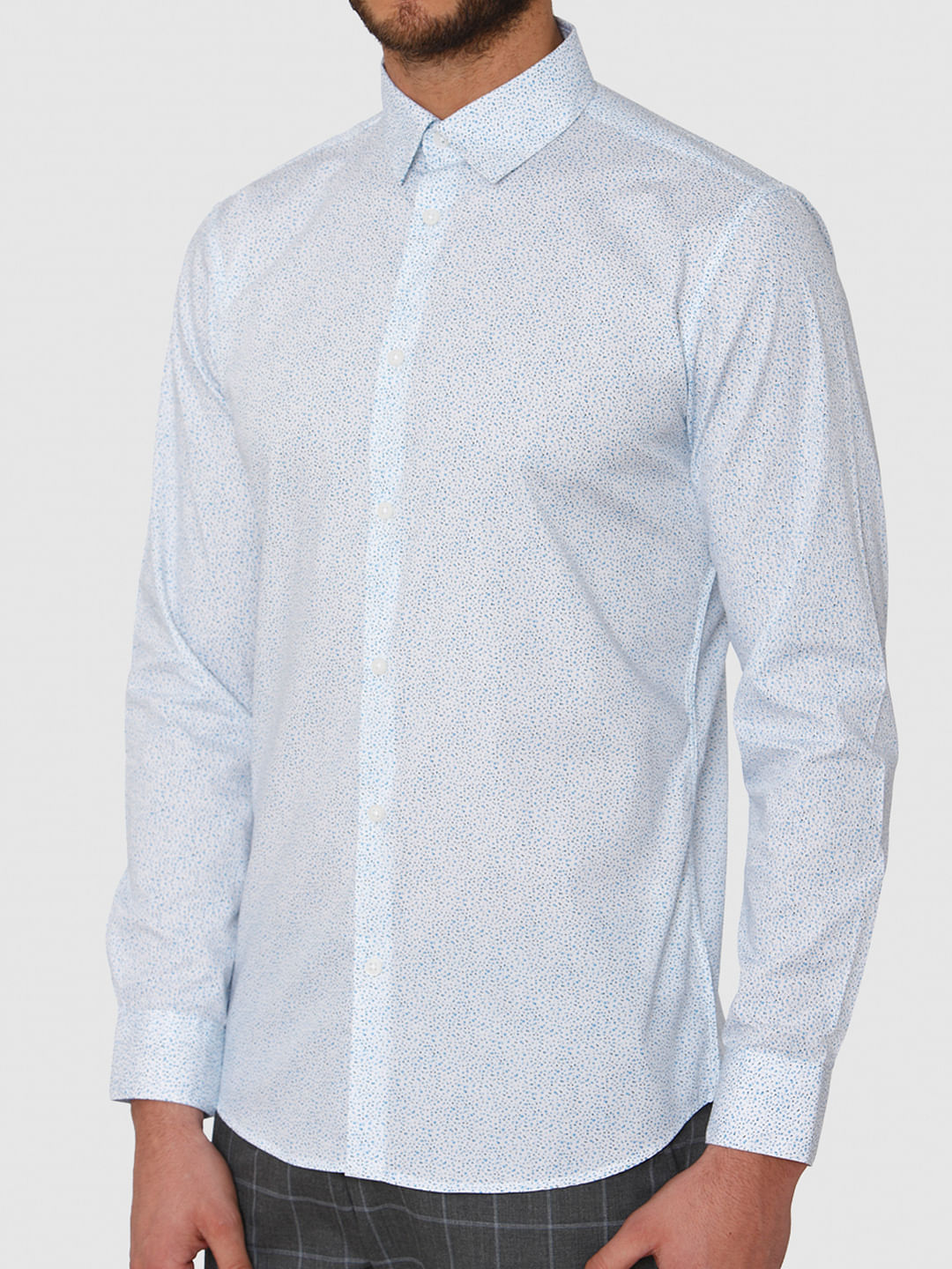 White All Over Print Slim Fit Full Sleeves Shirt