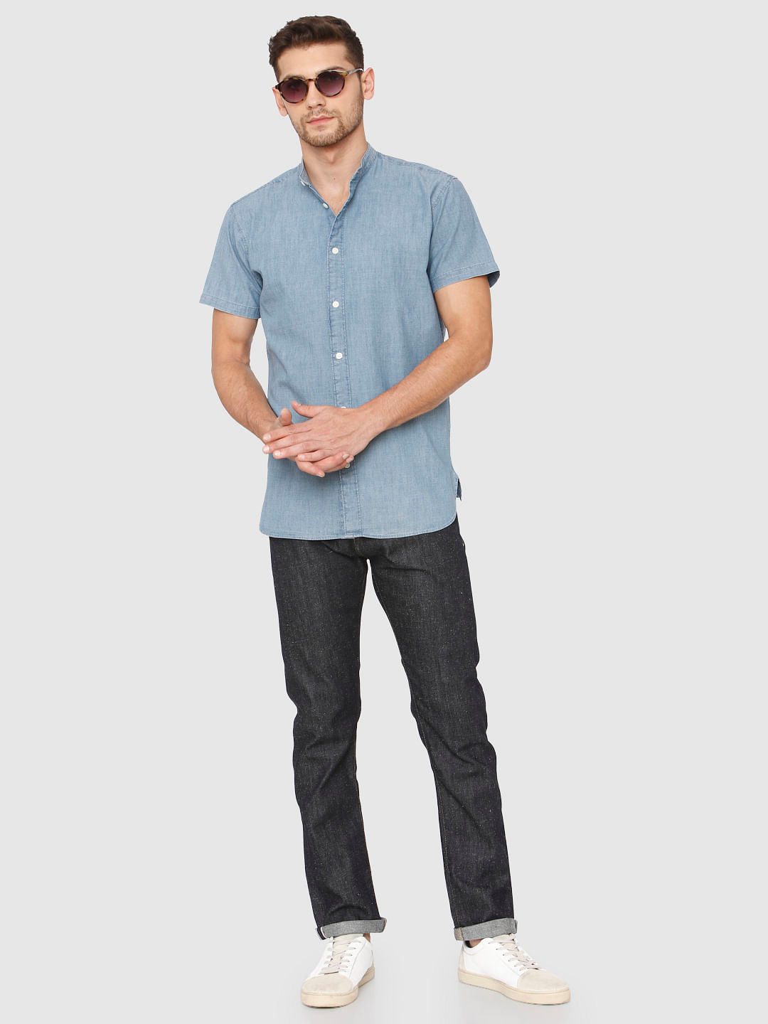 Blue Slim Fit Short Sleeves Shirt