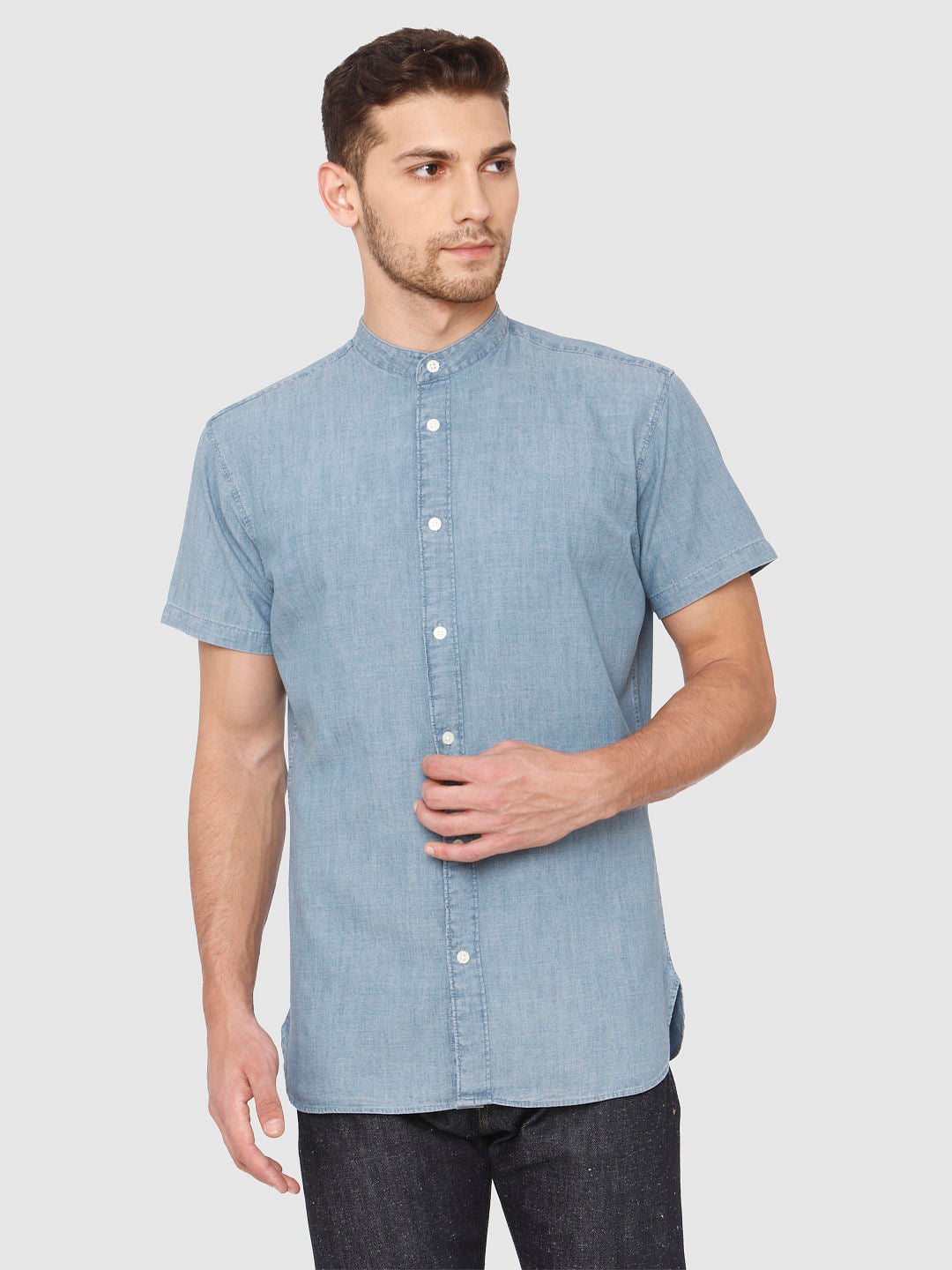 Blue Slim Fit Short Sleeves Shirt
