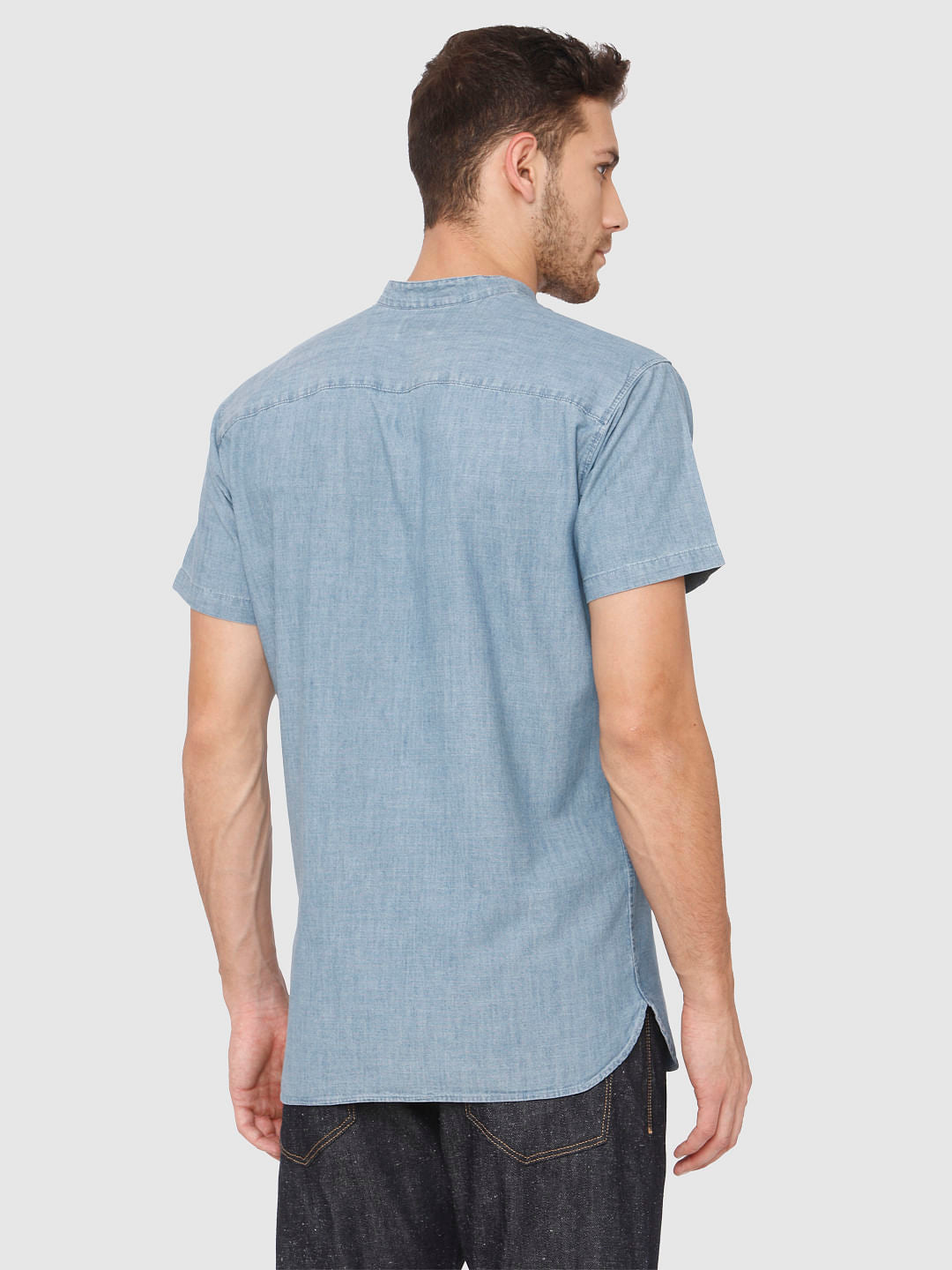 Blue Slim Fit Short Sleeves Shirt