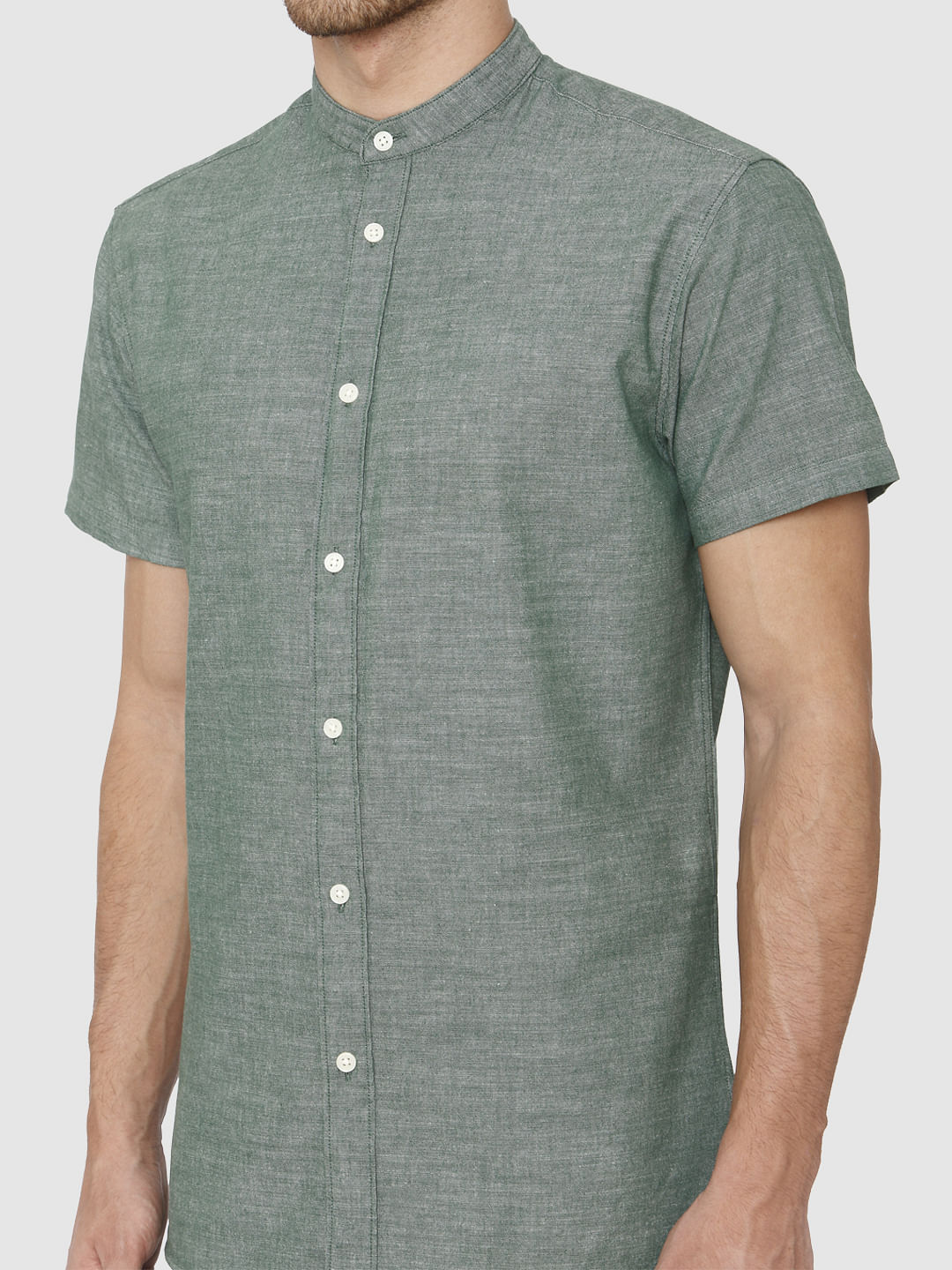 Green Slim Fit Short Sleeves Shirt