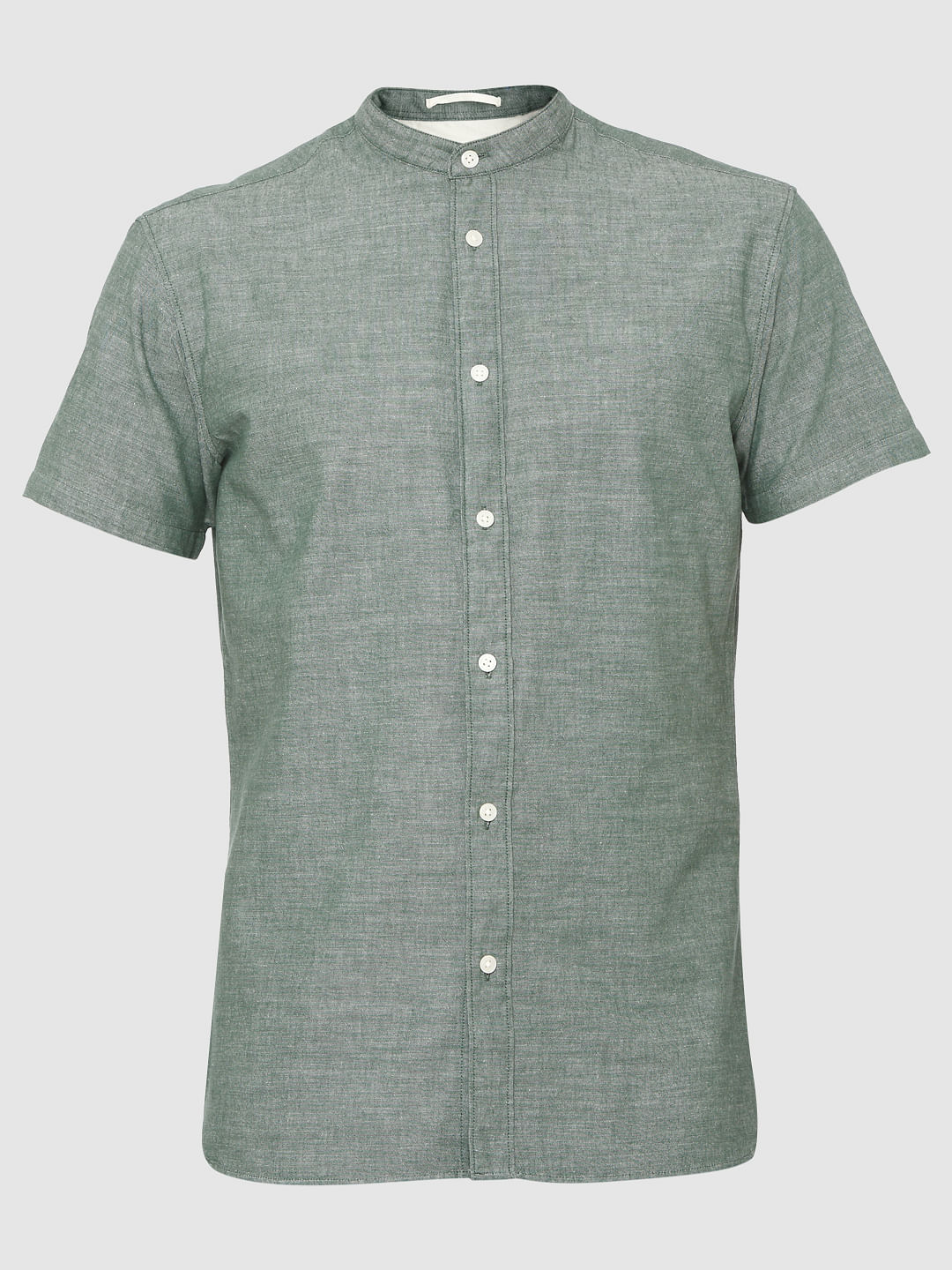 Green Slim Fit Short Sleeves Shirt