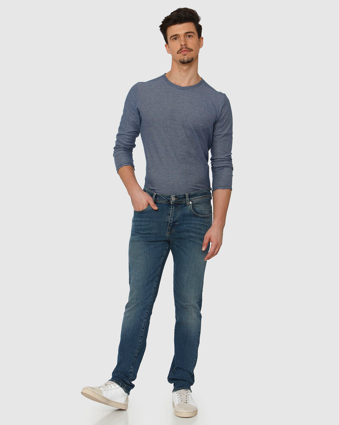 Blue Mid Rise Light Fade Leon Slim Fit Jeans
