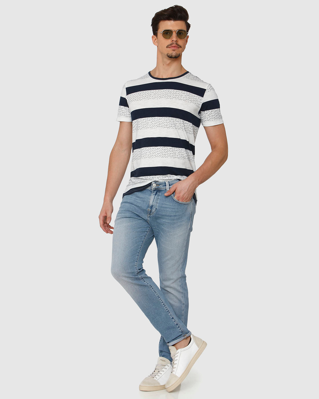 Light Blue Mid Rise Light Fade Leon Slim Fit Jeans