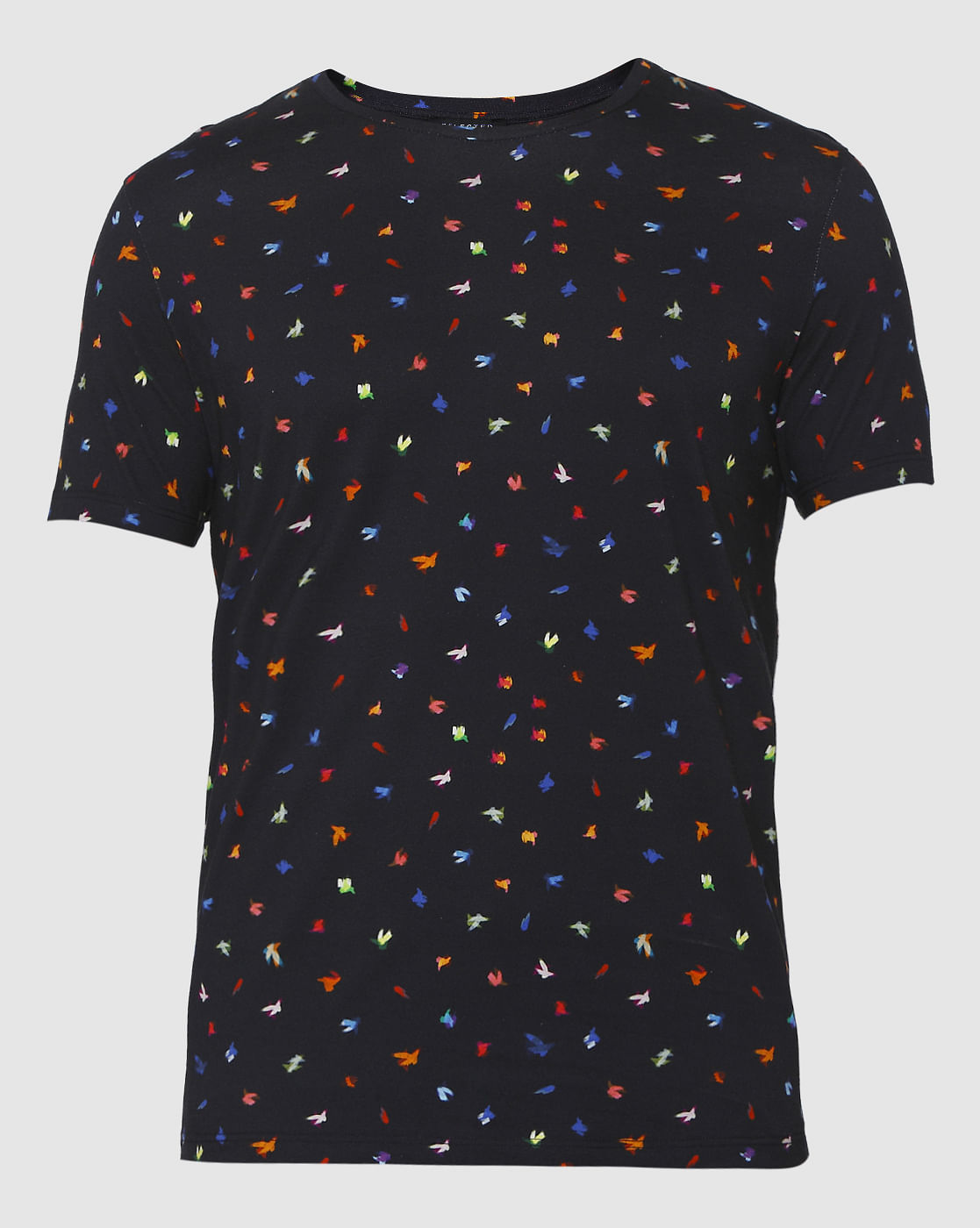 Blue All Over Bird Graphic Print Crew Neck T-Shirt