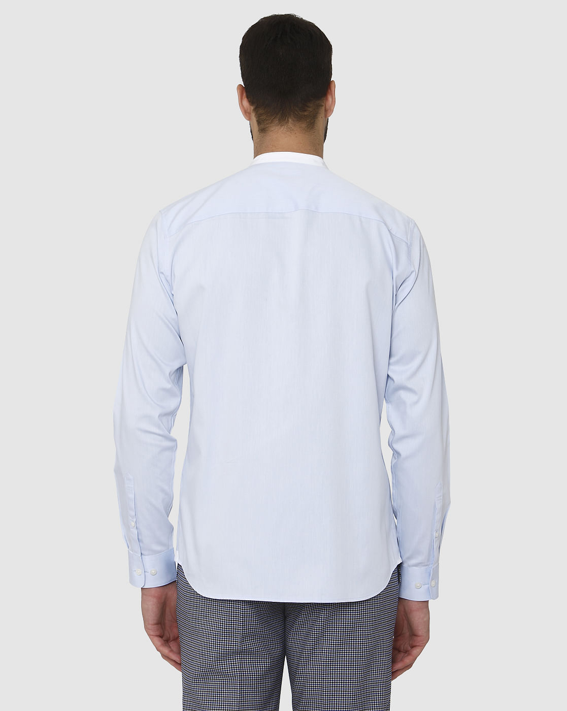 Light Blue Contrast Collar Detail Slim Fit Full Sleeves Shirt