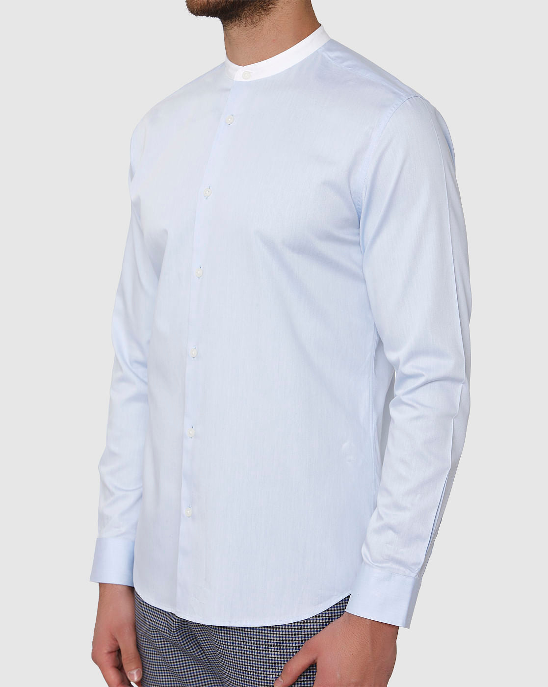 Light Blue Contrast Collar Detail Slim Fit Full Sleeves Shirt
