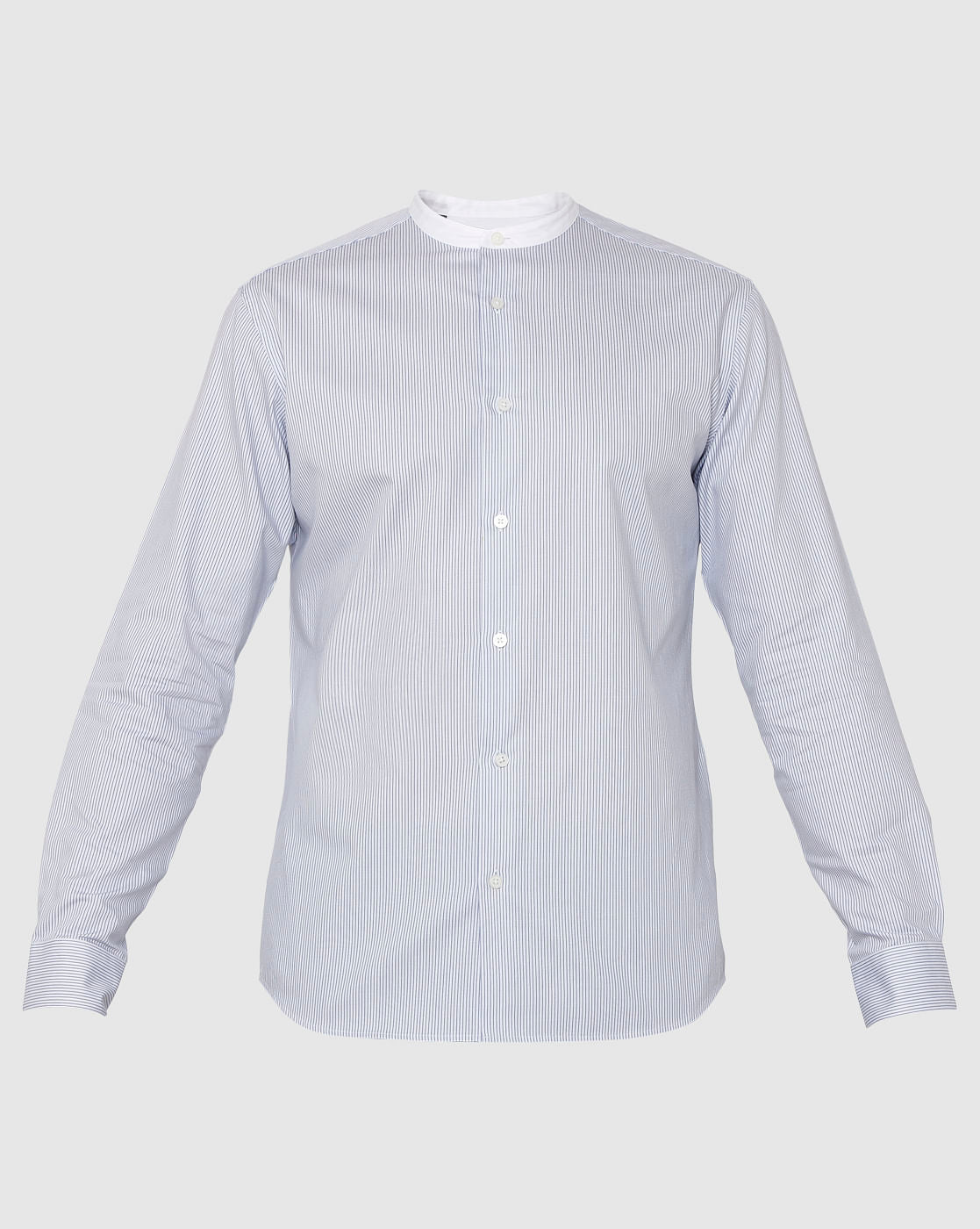 Light Blue Striped Contrast Collar Detail Slim Fit Full Sleeves Formal Shirt