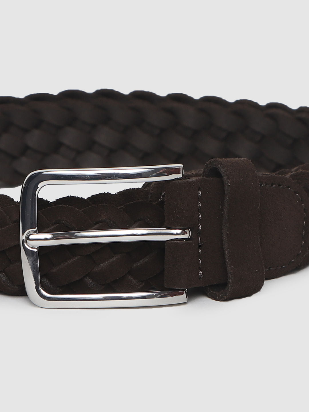 Brown Suede Braided Belt