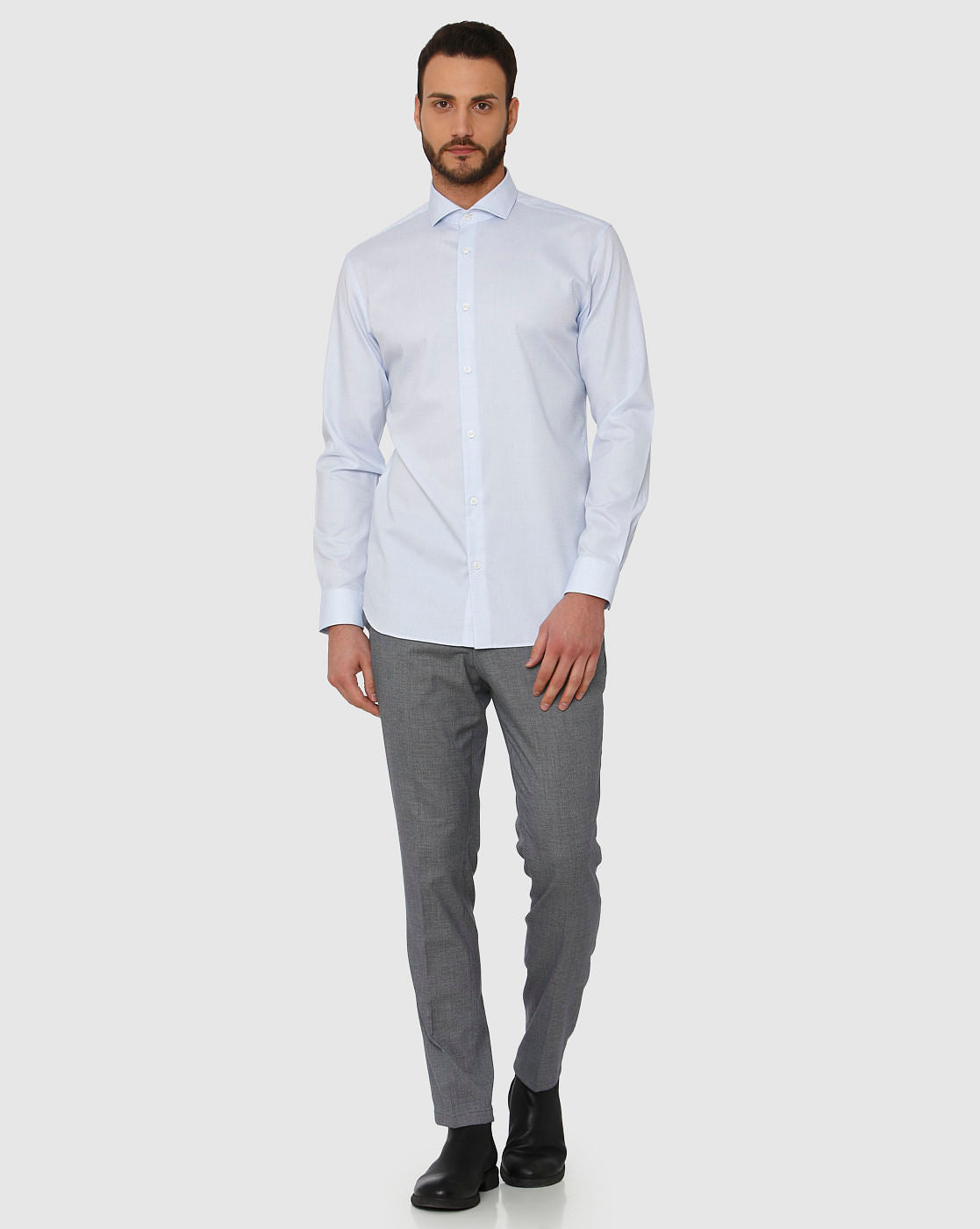 Sky Blue Textured Regular Fit Full Sleeves Formal Shirt