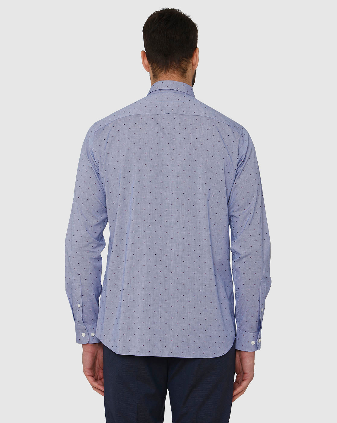 Blue All Over Dotted Print Regular Fit Full Sleeves Formal Shirt