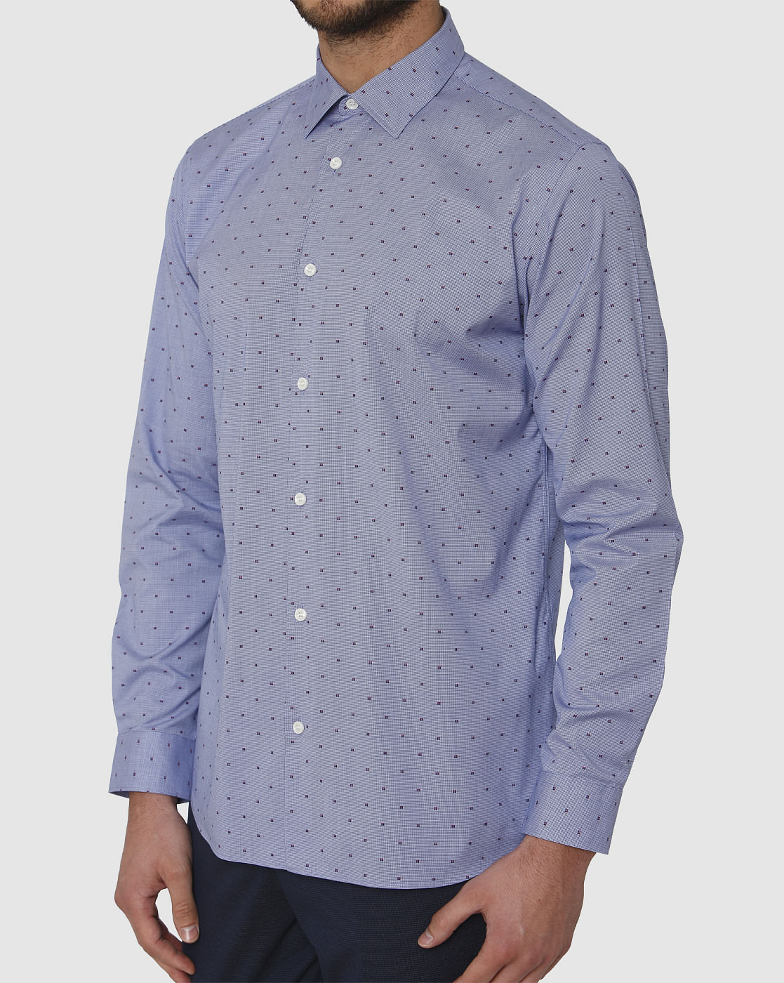 Blue All Over Dotted Print Regular Fit Full Sleeves Formal Shirt