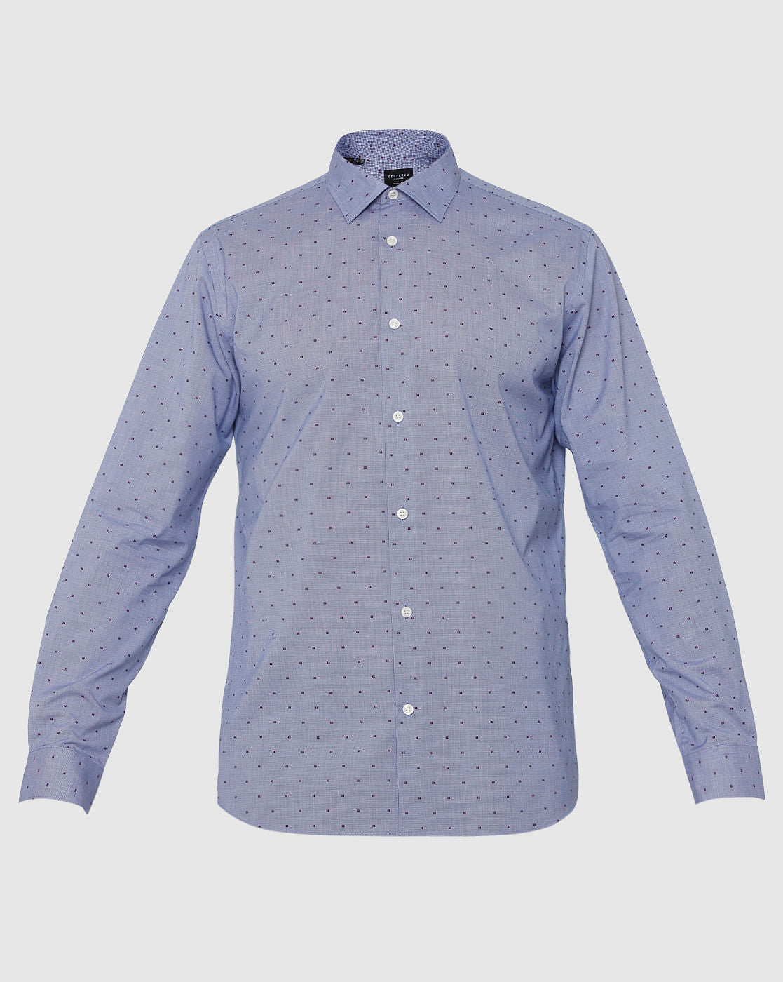 Blue All Over Dotted Print Regular Fit Full Sleeves Formal Shirt