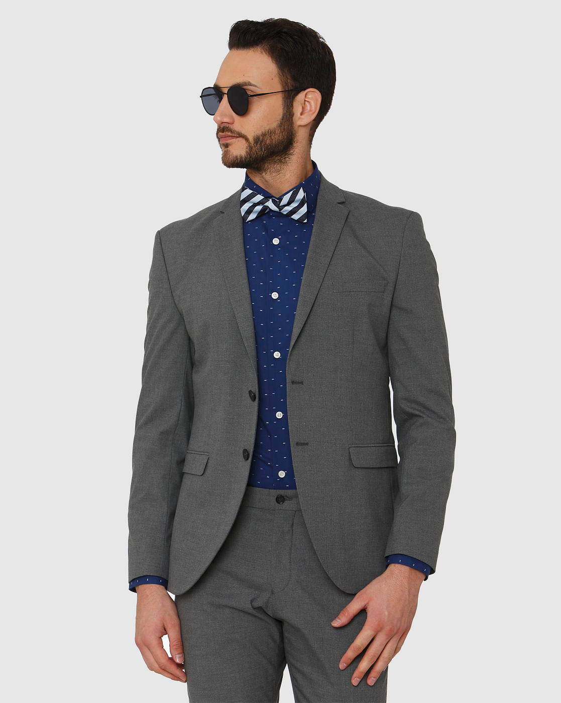 Blue All Over Dotted Print Regular Fit Full Sleeves Shirt