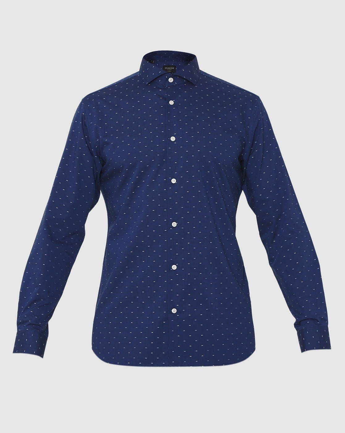 Blue All Over Dotted Print Regular Fit Full Sleeves Shirt