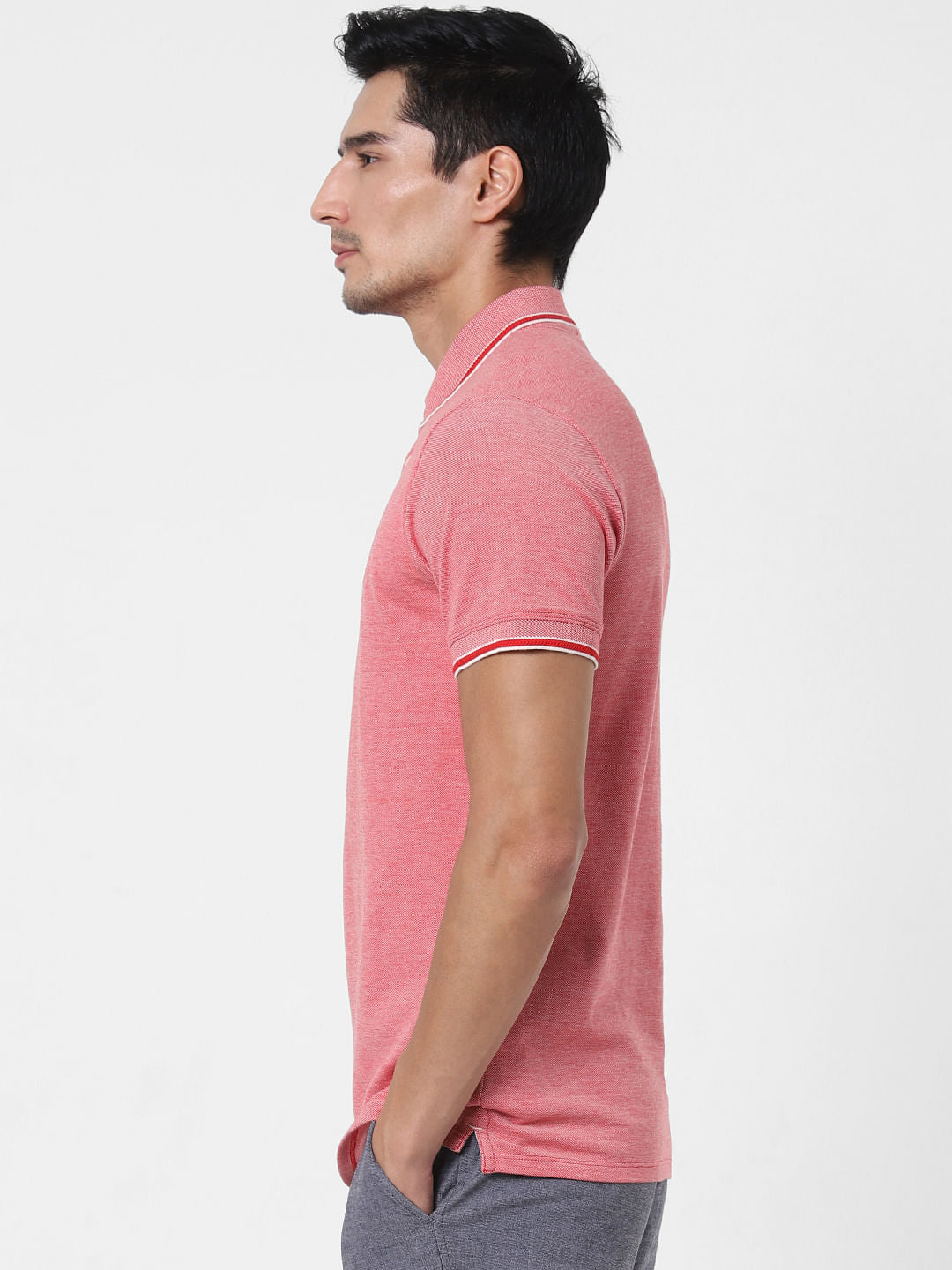 Red Contrast Tipping Polo T-Shirt