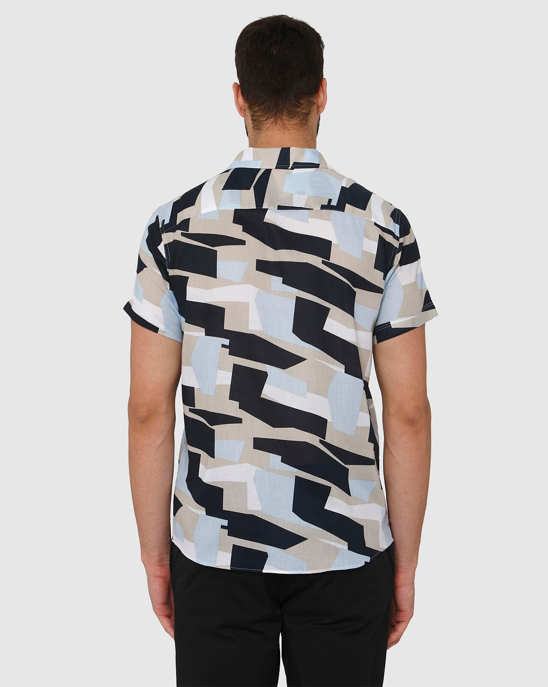 Blue Abstract Print Short Sleeves Shirt