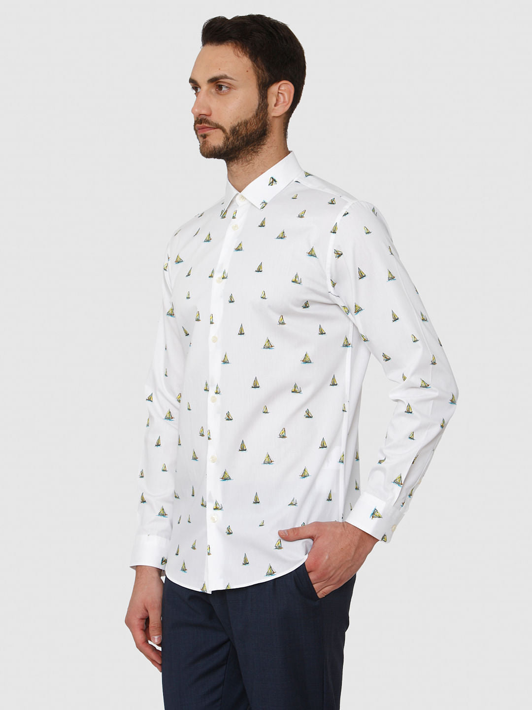 White All Over Print Full Sleeves Shirt