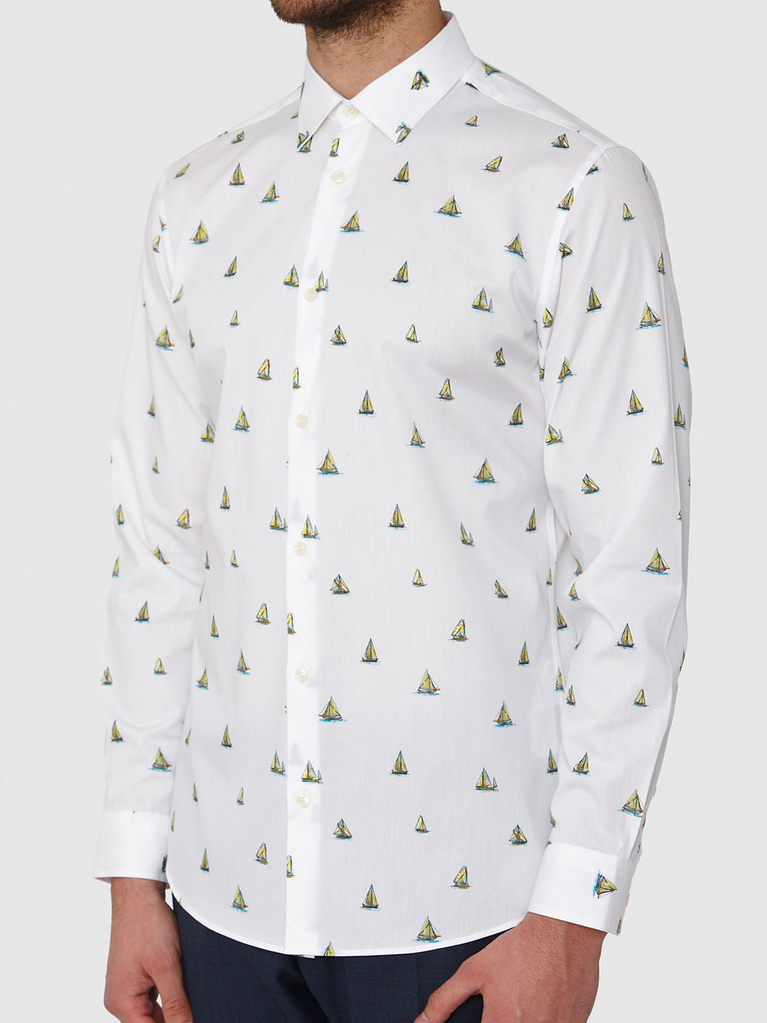 White All Over Print Full Sleeves Shirt