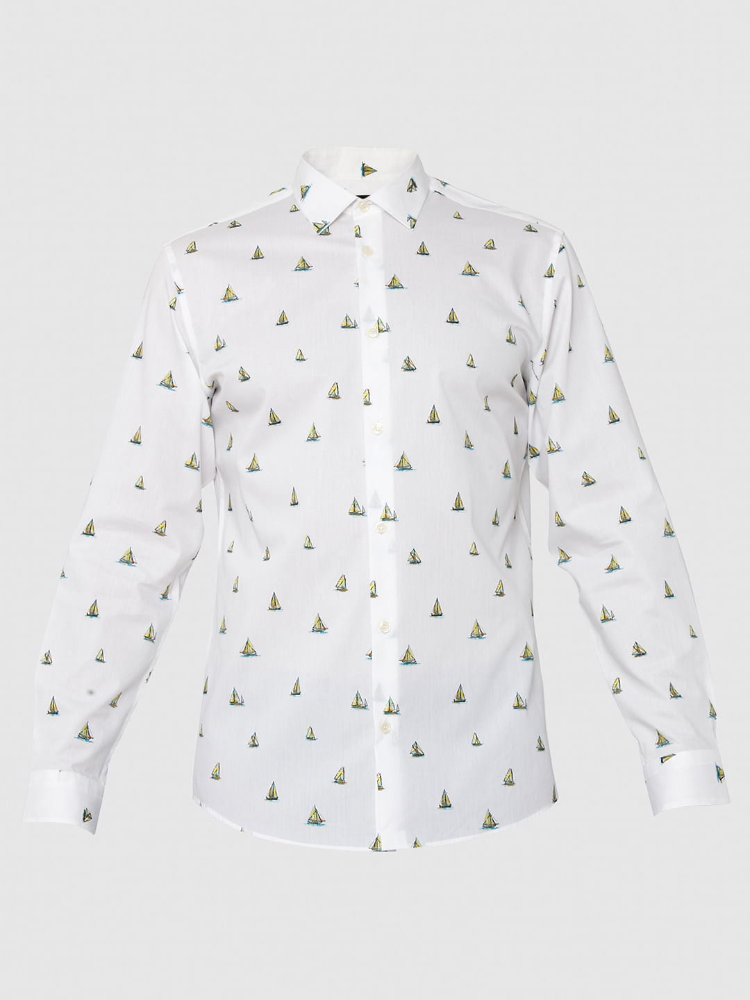 White All Over Print Full Sleeves Shirt